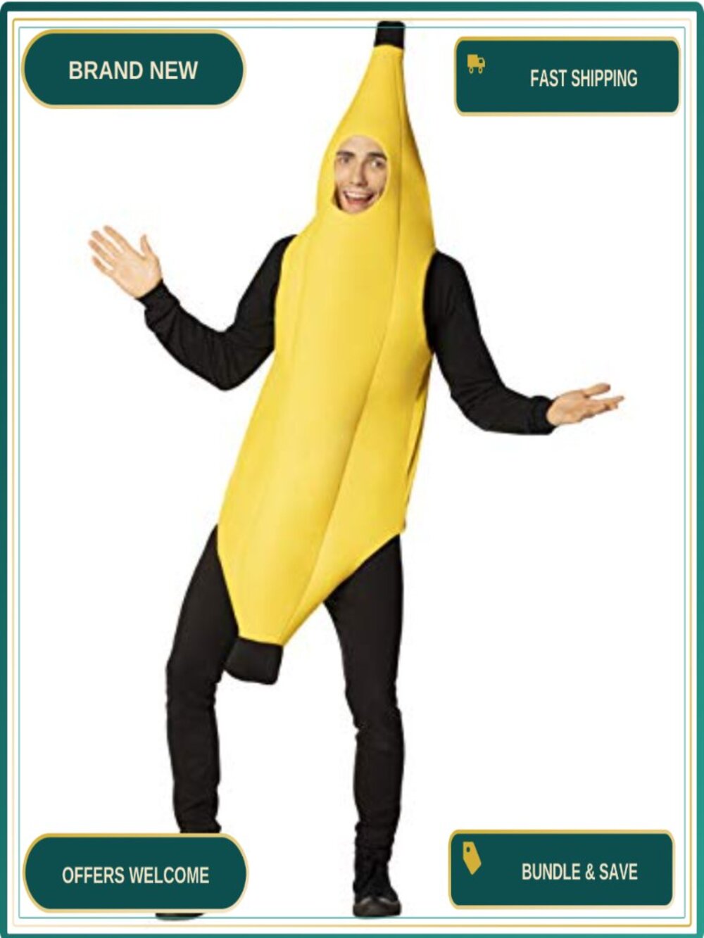 Adult Banana Costume One Size Fits Most Fun Fruit Tunic Halloween Party